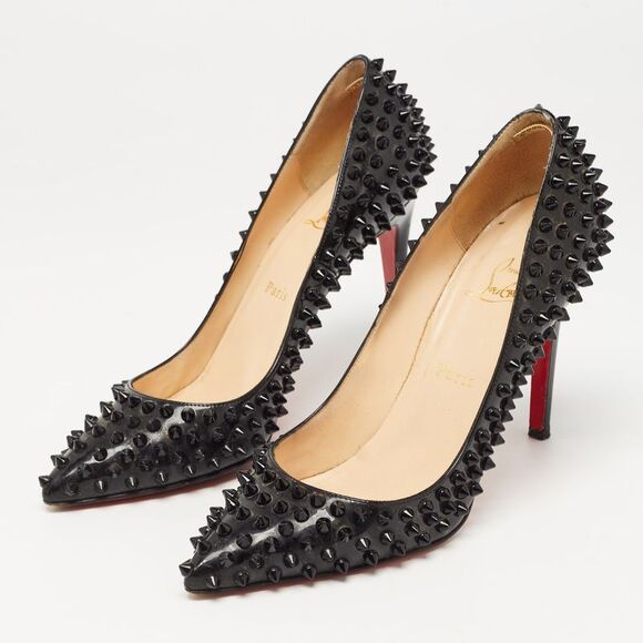Christian Louboutin Black Patent Leather Pigalle Spikes Pumps Size 39.5 - Picture 2 of 4
